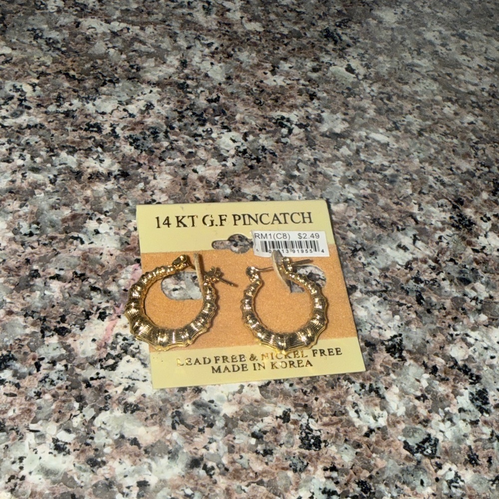 14 KT Gold-Filled Bamboo Hoop Earrings - Made in Korea